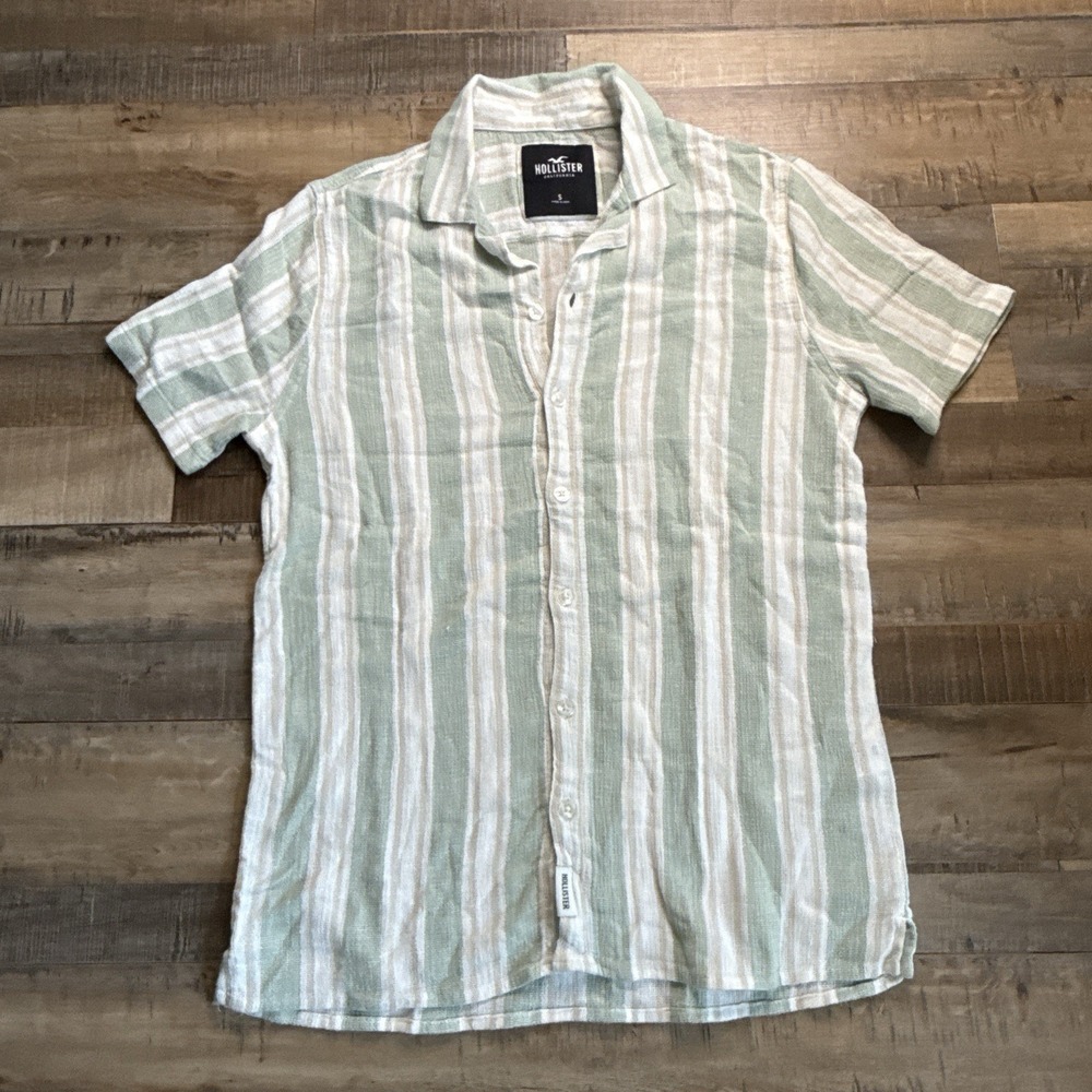 Hollister Linen Blend Men's Short Sleeved Striped Shirt Sz S Preppy